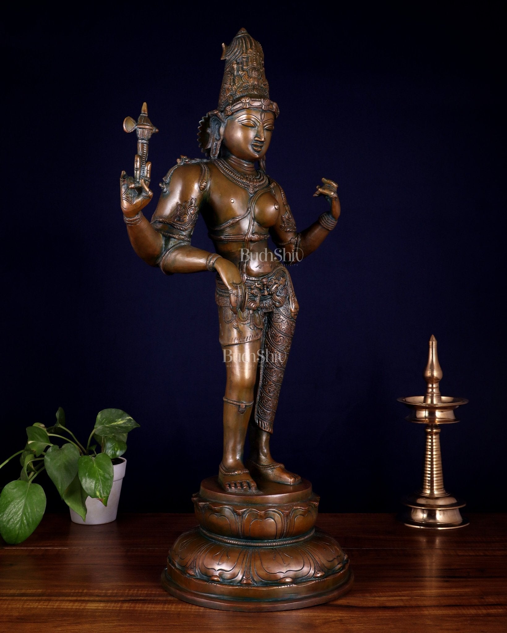 Brass Ardhanarishwara Statue – 27” chola bronze tone - Budhshiv.com