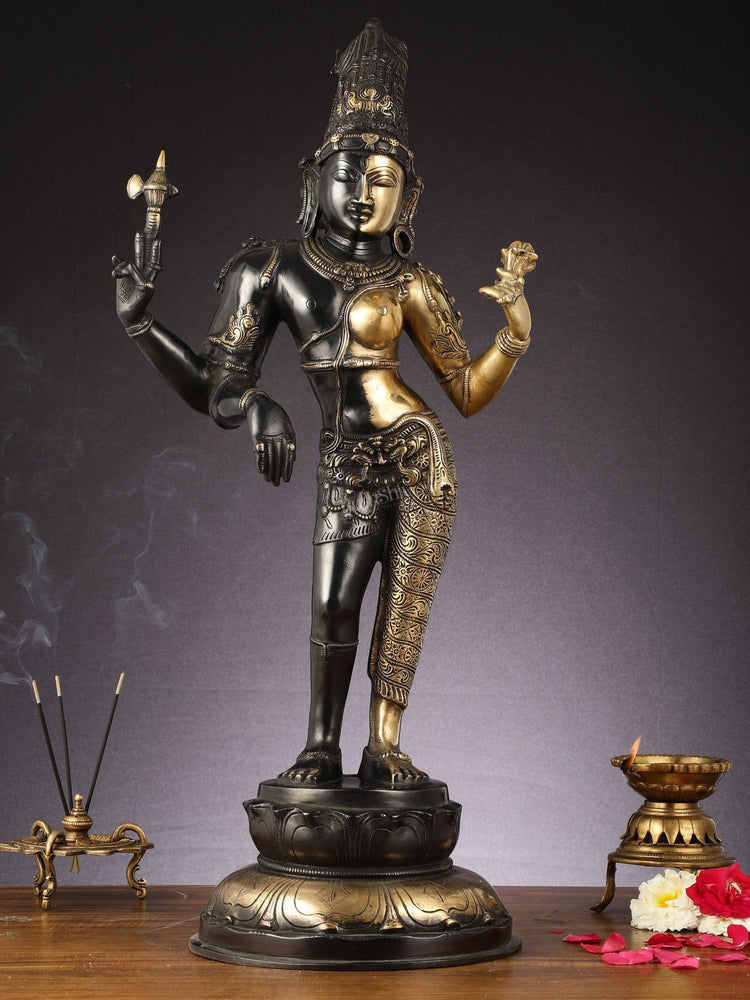 Brass Ardhanarishwara Statue - 27" - Budhshiv.com
