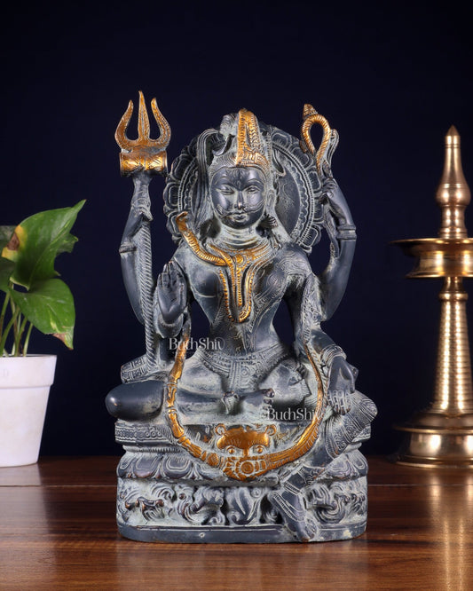 Brass Ardhanarishwara Statue 9.5 inch Sand finish - Budhshiv.com