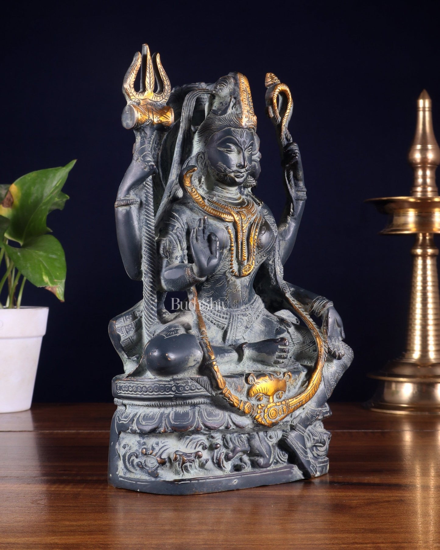 Brass Ardhanarishwara Statue 9.5 inch Sand finish - Budhshiv.com