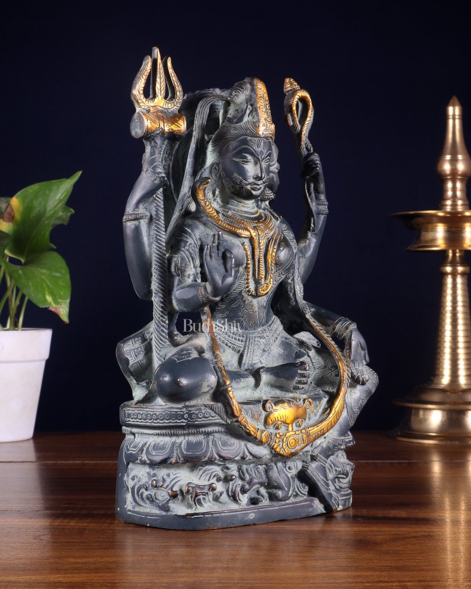 Brass Ardhanarishwara Statue 9.5 inch Sand finish - Budhshiv.com