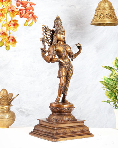 Brass Ardhanarishwara Statue – Burnt Brass Tone Divine Sculpture (19 Inches) - Budhshiv.com