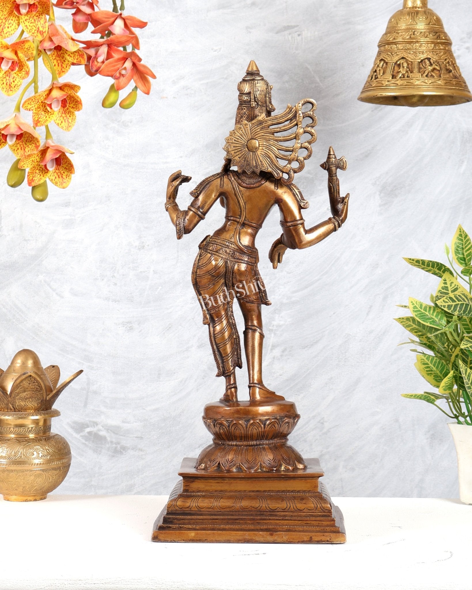 Brass Ardhanarishwara Statue – Burnt Brass Tone Divine Sculpture (19 Inches) - Budhshiv.com
