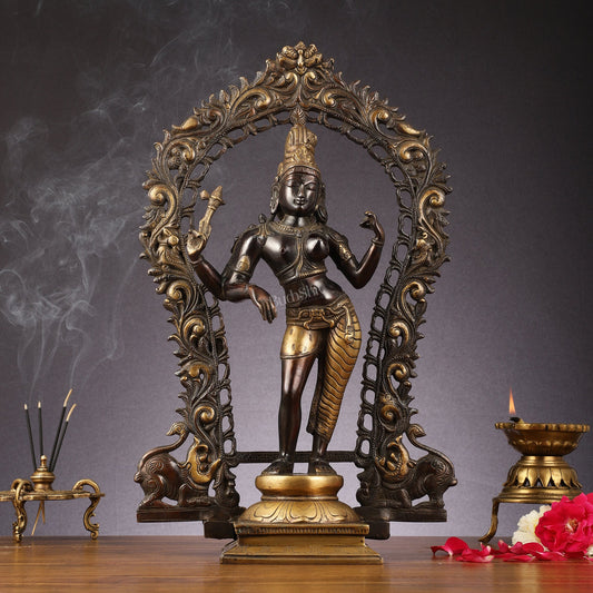 Brass Ardhanarishwara Statue with Prabhavali | Half Shiva Half Parvati | 18" - Budhshiv.com