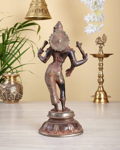 Brass Ardhanishvara Sculpture – Dual Tone Red Silver Antique Finish | 11.5 Inch - Budhshiv.com