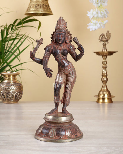Brass Ardhanishvara Sculpture – Dual Tone Red Silver Antique Finish | 11.5 Inch - Budhshiv.com