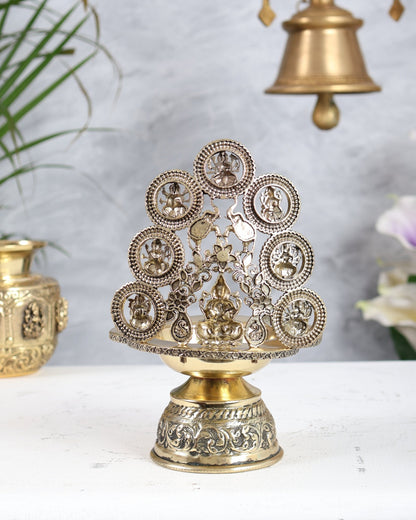 Brass Ashtalakshmi Diya Kamatchi Vilakku 7 Inch | Oil Lamp with Elephants - Budhshiv.com