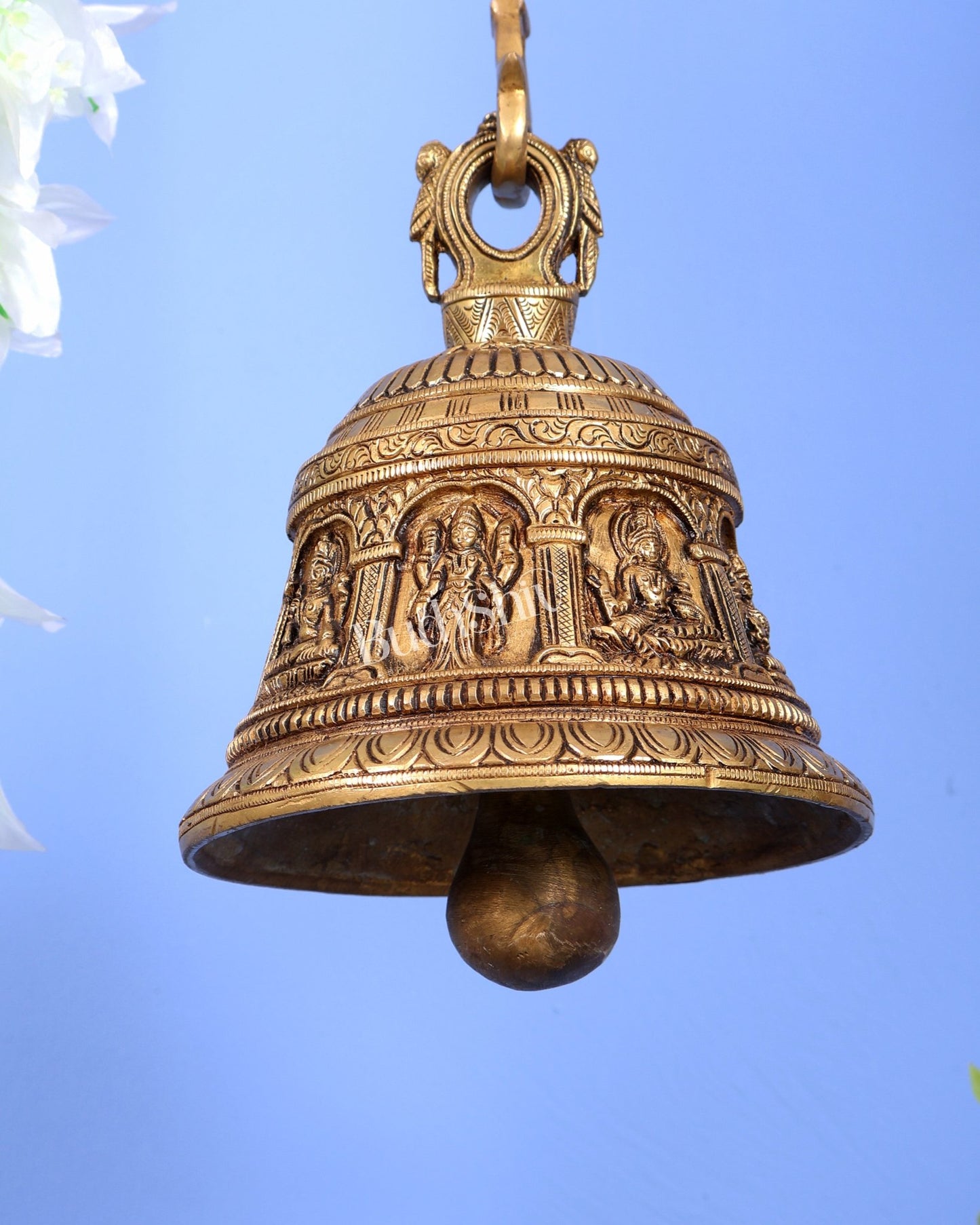 Brass Ashtalakshmi Hanging Bell with Chain – Auspicious Temple Ghanti (32.5 Inches) - Budhshiv.com