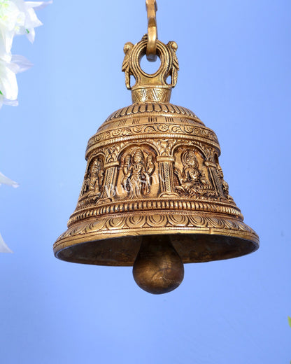 Brass Ashtalakshmi Hanging Bell with Chain – Auspicious Temple Ghanti (32.5 Inches) - Budhshiv.com