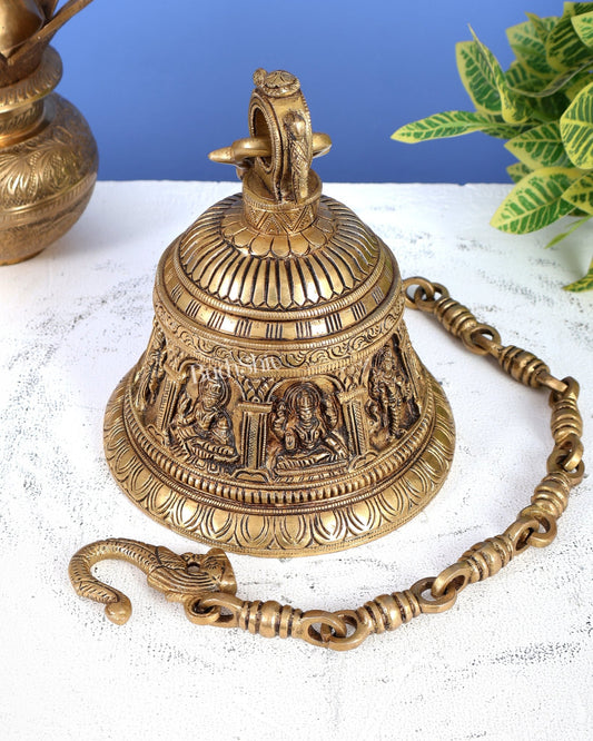 Brass Ashtalakshmi Hanging Bell with Chain – Auspicious Temple Ghanti (32.5 Inches) - Budhshiv.com