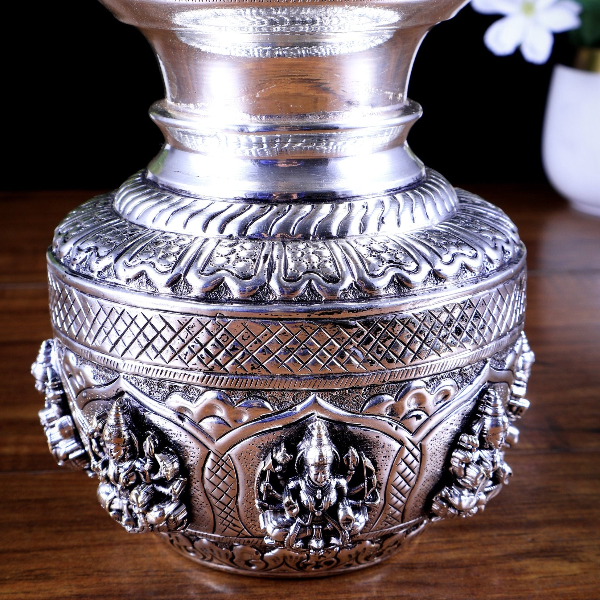 Brass Ashtalakshmi Kalash | 3D silver plated - Budhshiv.com