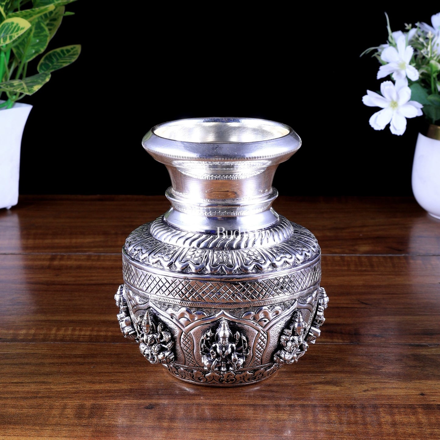 Brass Ashtalakshmi Kalash | 3D silver plated - Budhshiv.com