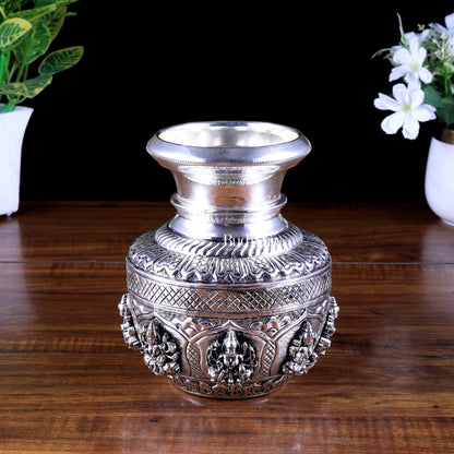 Brass Ashtalakshmi Kalash | 3D silver plated - Budhshiv.com