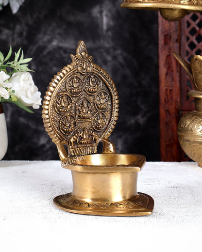 Brass Ashtalakshmi Kamatchi Vilakku Oil Lamp for Pooja 7 inch - Budhshiv.com