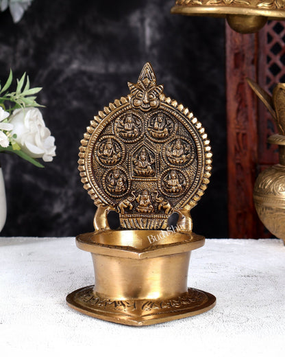 Brass Ashtalakshmi Kamatchi Vilakku Oil Lamp for Pooja 7 inch - Budhshiv.com