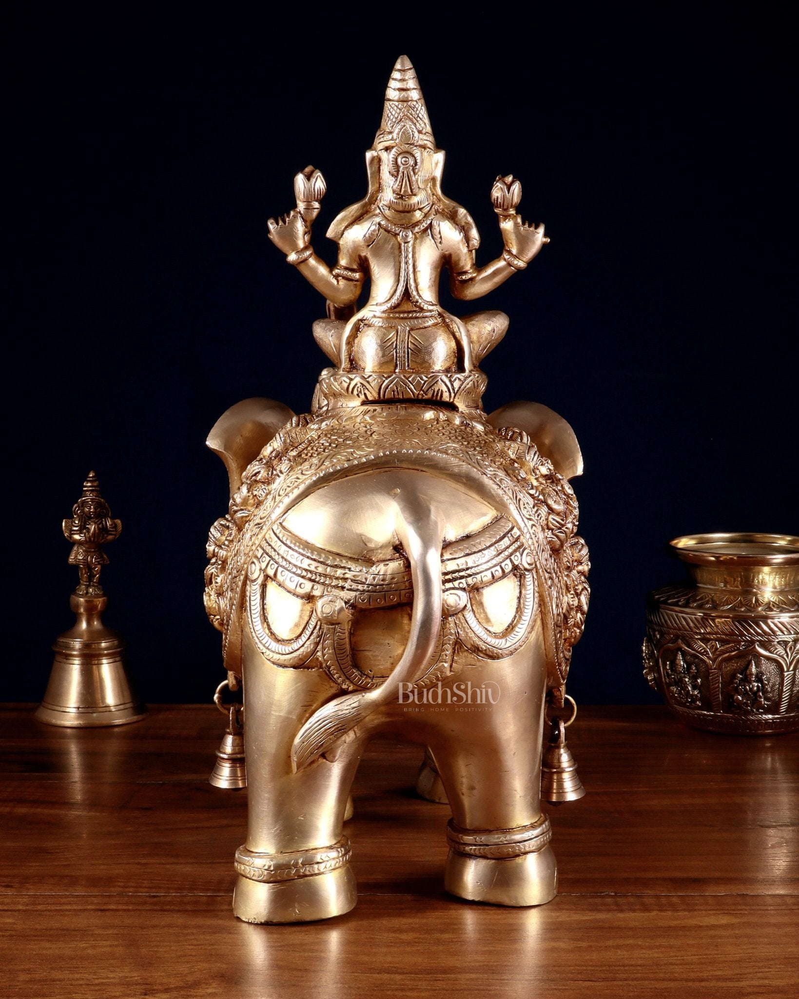 Brass Ashtalakshmi on Elephant – 15" - Budhshiv.com
