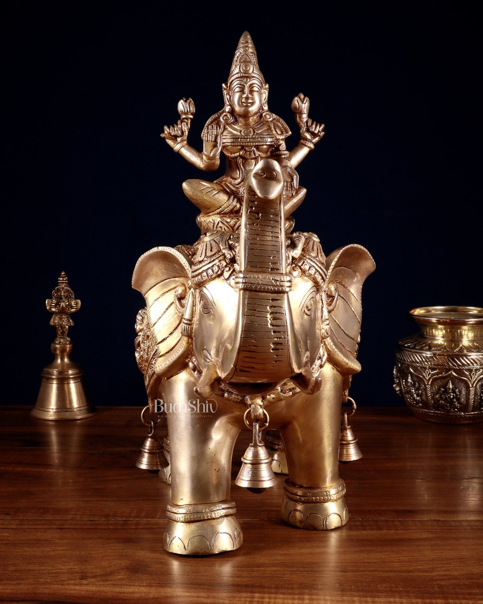 Brass Ashtalakshmi on Elephant – 15" - Budhshiv.com