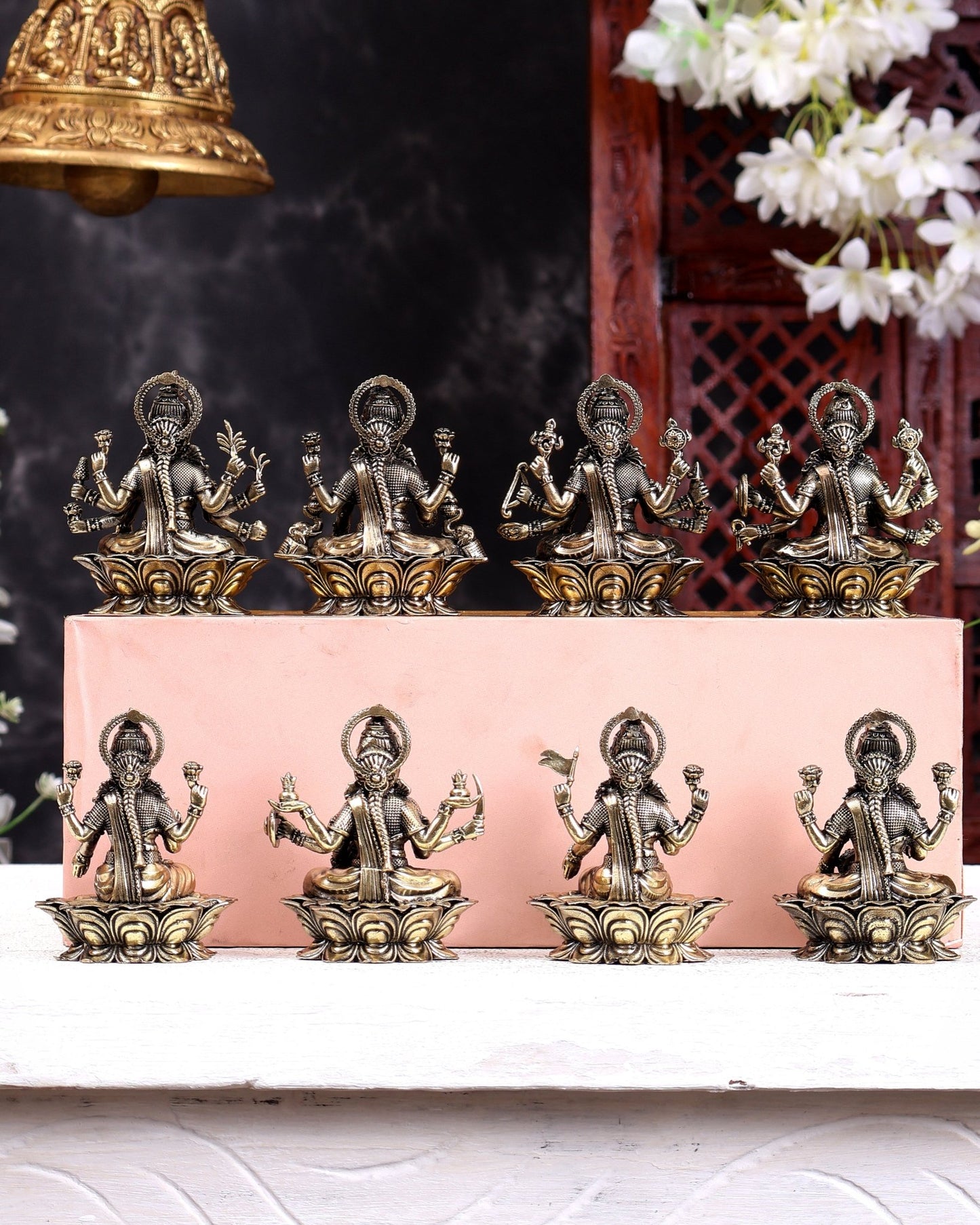 Brass Ashtalakshmi Set of 8 Idols – Superfine Quality Handcrafted Goddess Lakshmi Statues 3 inch - Budhshiv.com