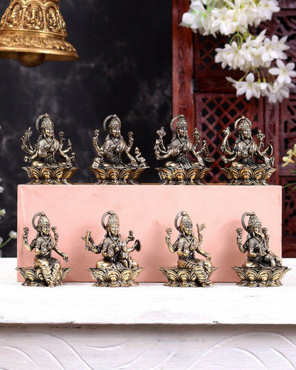 Brass Ashtalakshmi Set of 8 Idols – Superfine Quality Handcrafted Goddess Lakshmi Statues 3 inch - Budhshiv.com