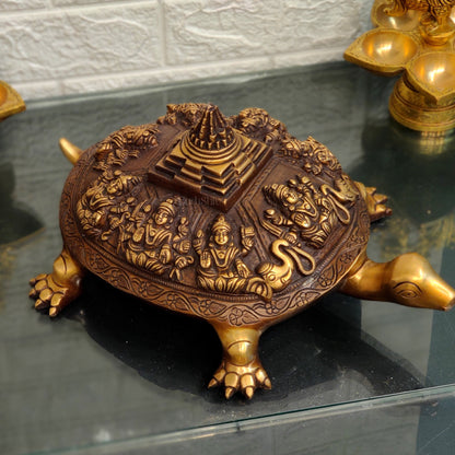 Brass Ashtalakshmi Shree Yantra on Tortoise - Budhshiv.com