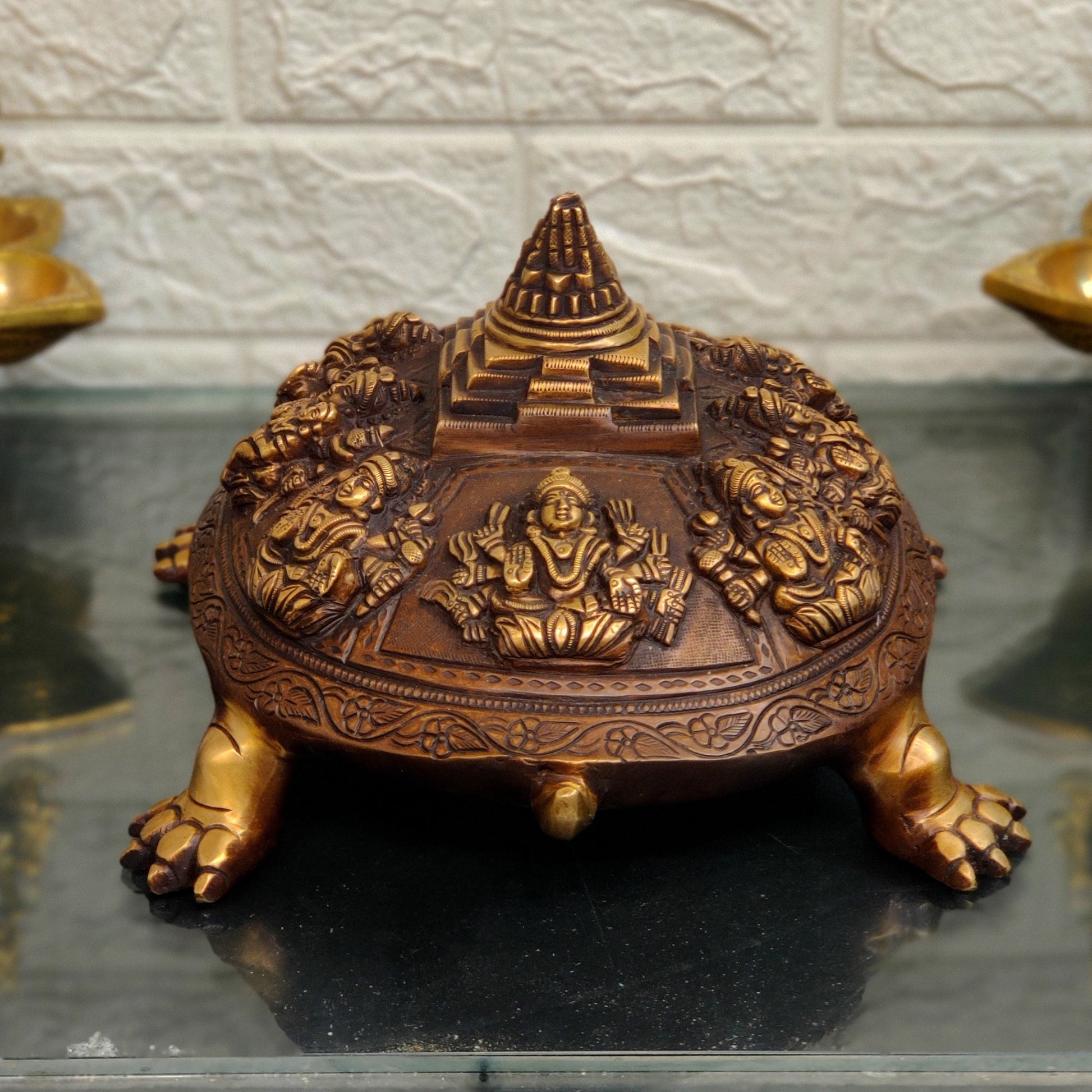 Brass Ashtalakshmi Shree Yantra on Tortoise - Budhshiv.com