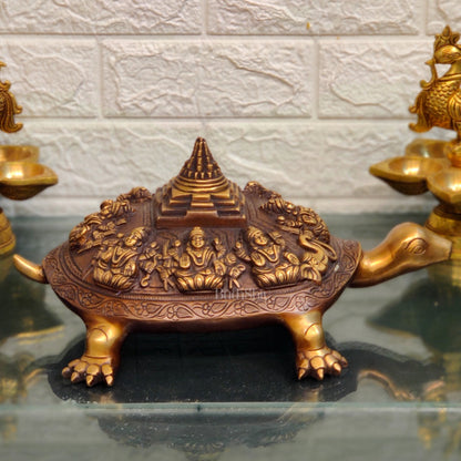 Brass Ashtalakshmi Shree Yantra on Tortoise - Budhshiv.com