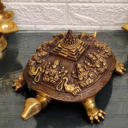 Brass Ashtalakshmi Shree Yantra on Tortoise - Budhshiv.com