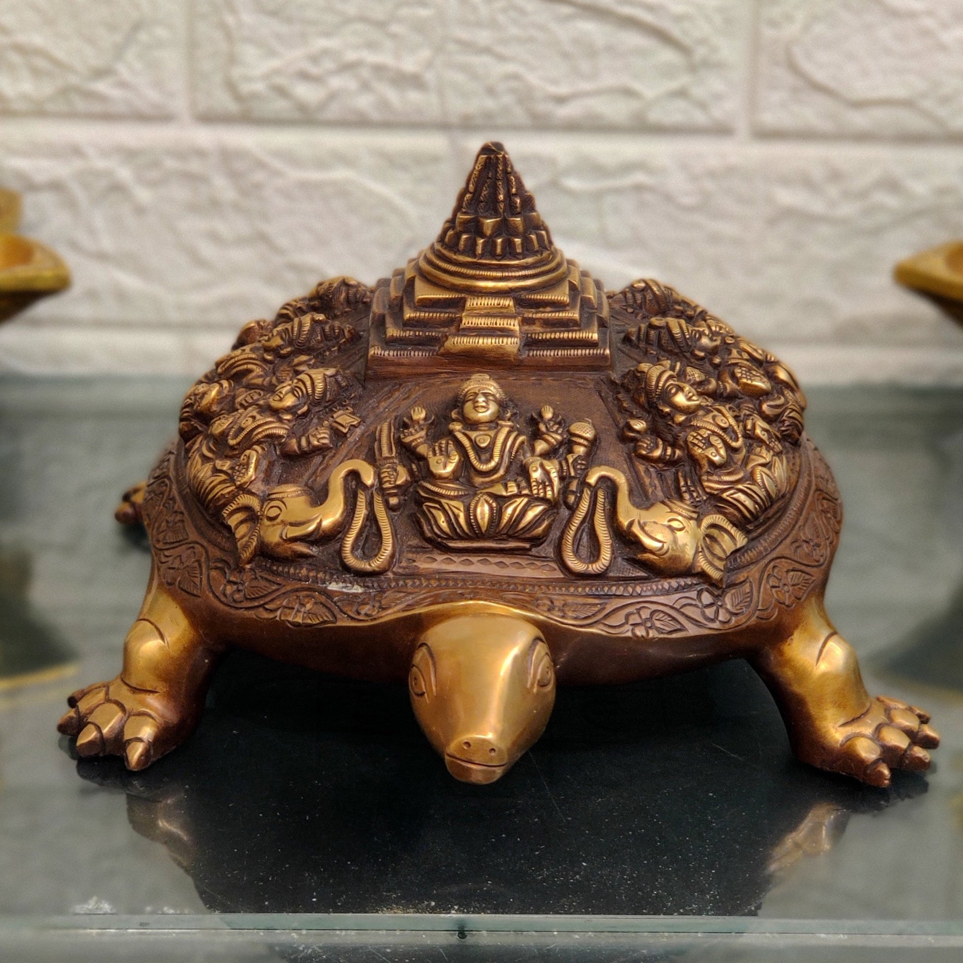 Brass Ashtalakshmi Shree Yantra on Tortoise - Budhshiv.com