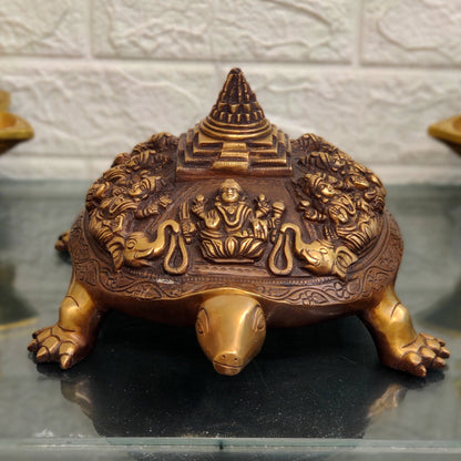 Brass Ashtalakshmi Shree Yantra on Tortoise - Budhshiv.com