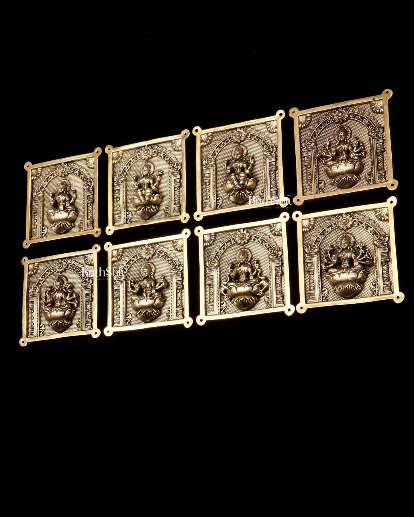 Brass Ashtalakshmi Superfine Intricate Wall Hangings Set – 4x4 Inch Each – Lightweight - Budhshiv.com