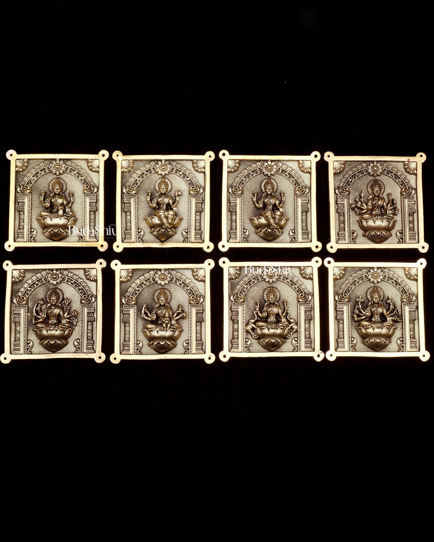 Brass Ashtalakshmi Superfine Intricate Wall Hangings Set – 4x4 Inch Each – Lightweight - Budhshiv.com