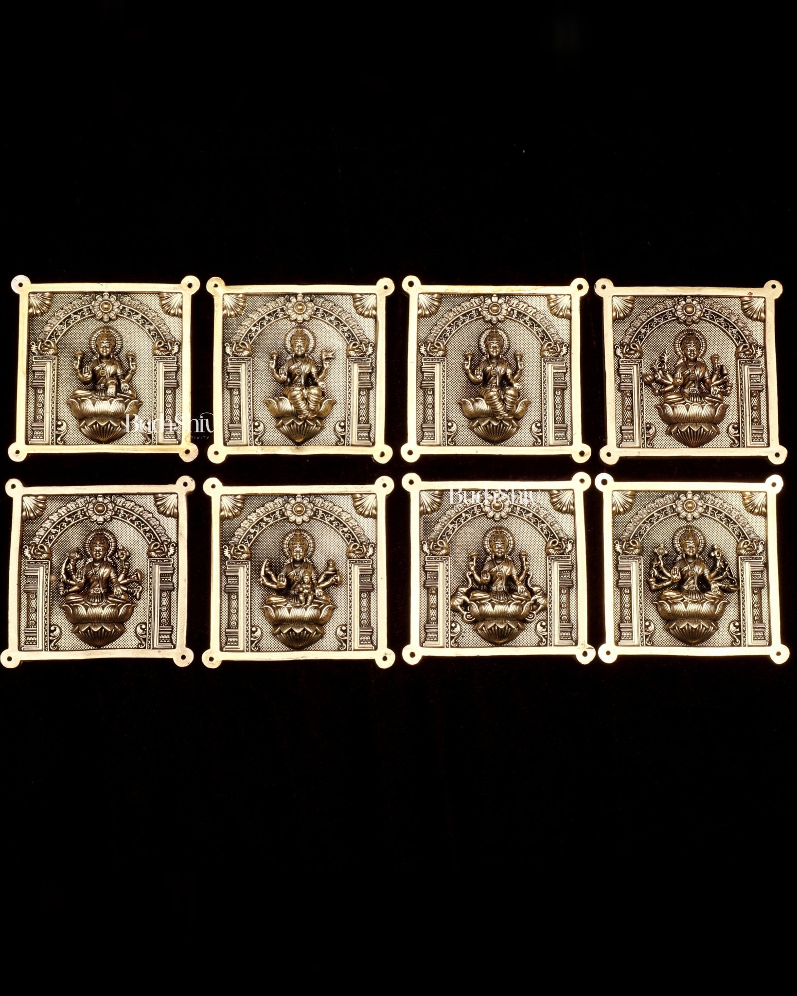 Brass Ashtalakshmi Superfine Intricate Wall Hangings Set – 4x4 Inch Each – Lightweight - Budhshiv.com