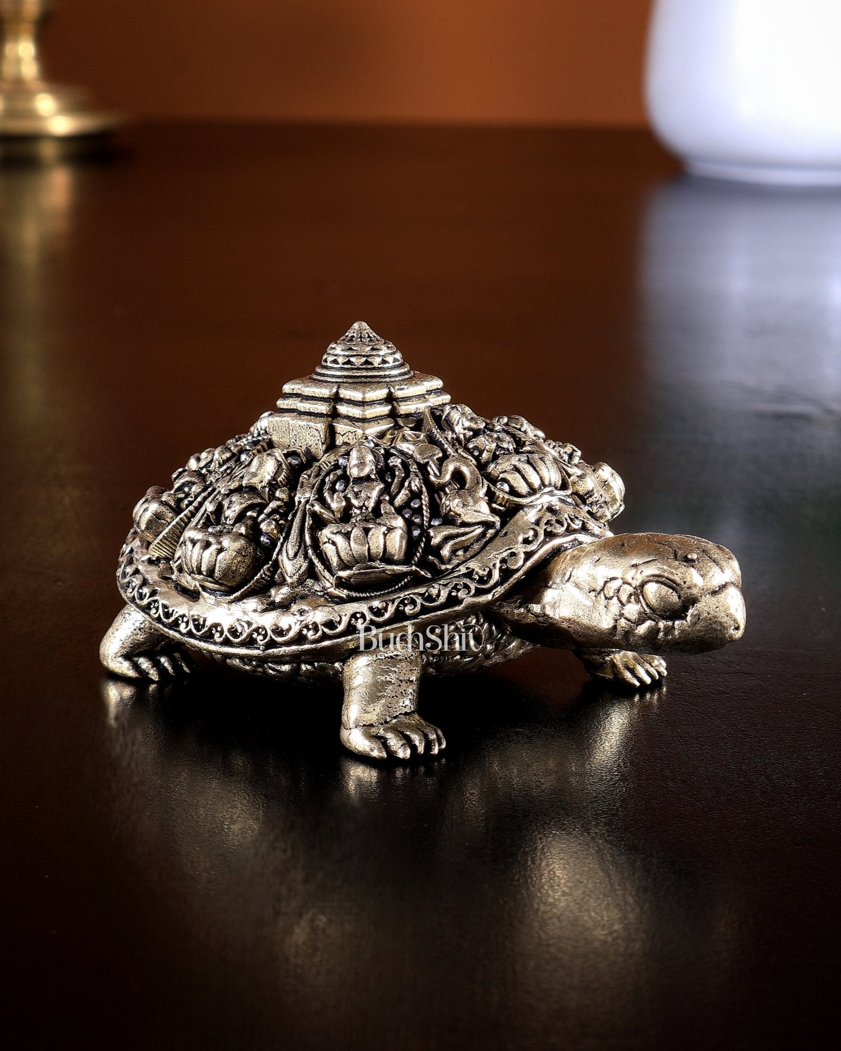 Brass Ashtalakshmi Tortoise Shree Yantra Idol Size 4 x 2.5 x 1.5 inch - Budhshiv.com