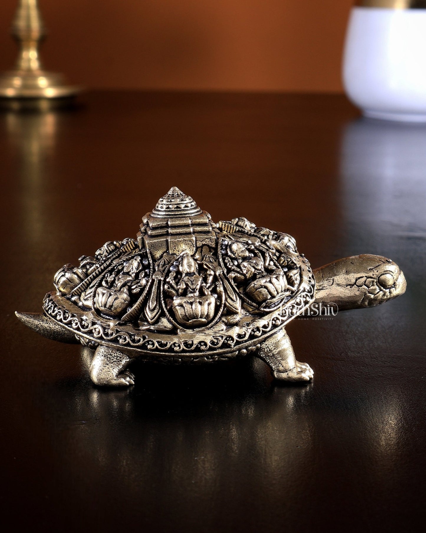 Brass Ashtalakshmi Tortoise Shree Yantra Idol Size 4 x 2.5 x 1.5 inch - Budhshiv.com