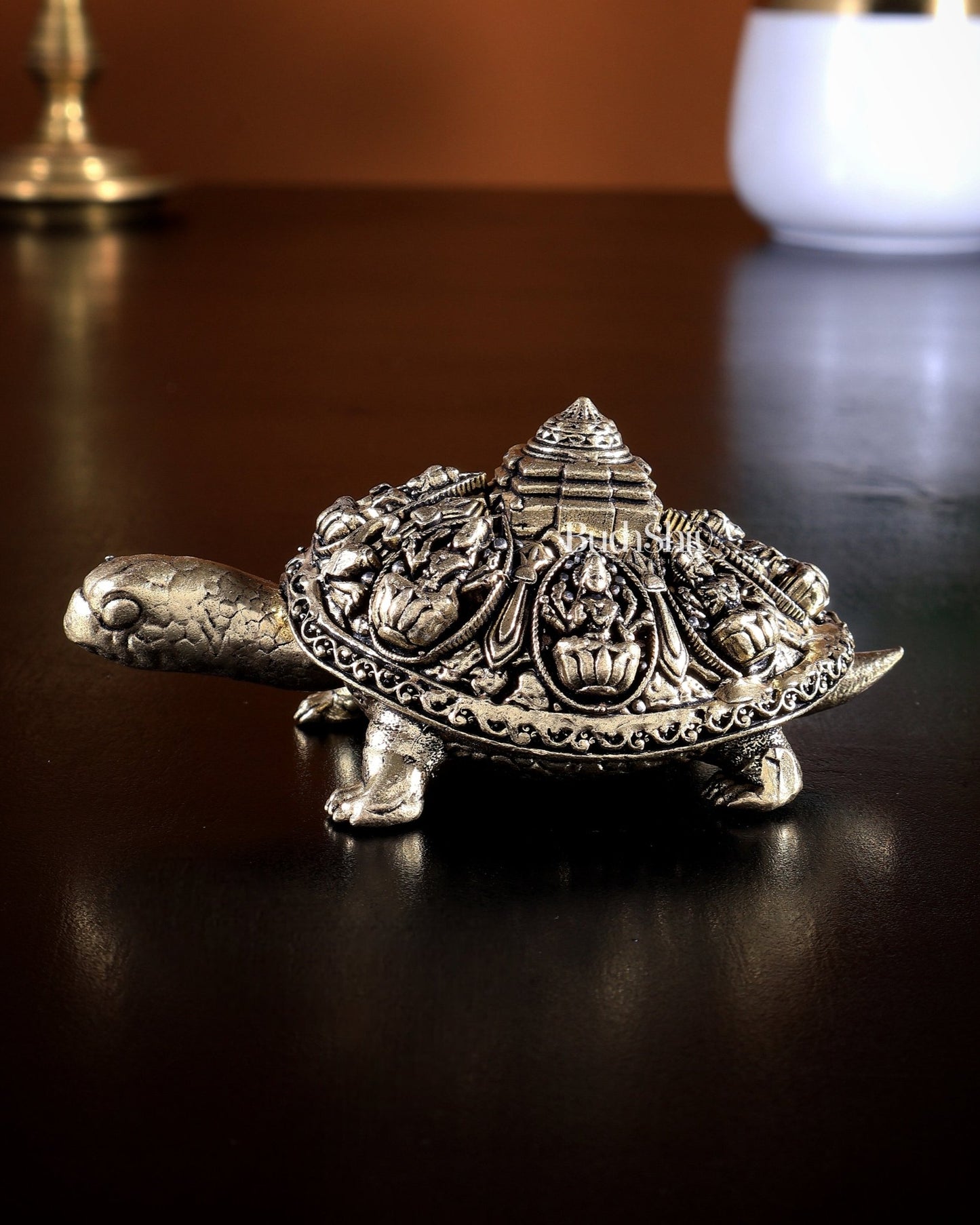 Brass Ashtalakshmi Tortoise Shree Yantra Idol Size 4 x 2.5 x 1.5 inch - Budhshiv.com