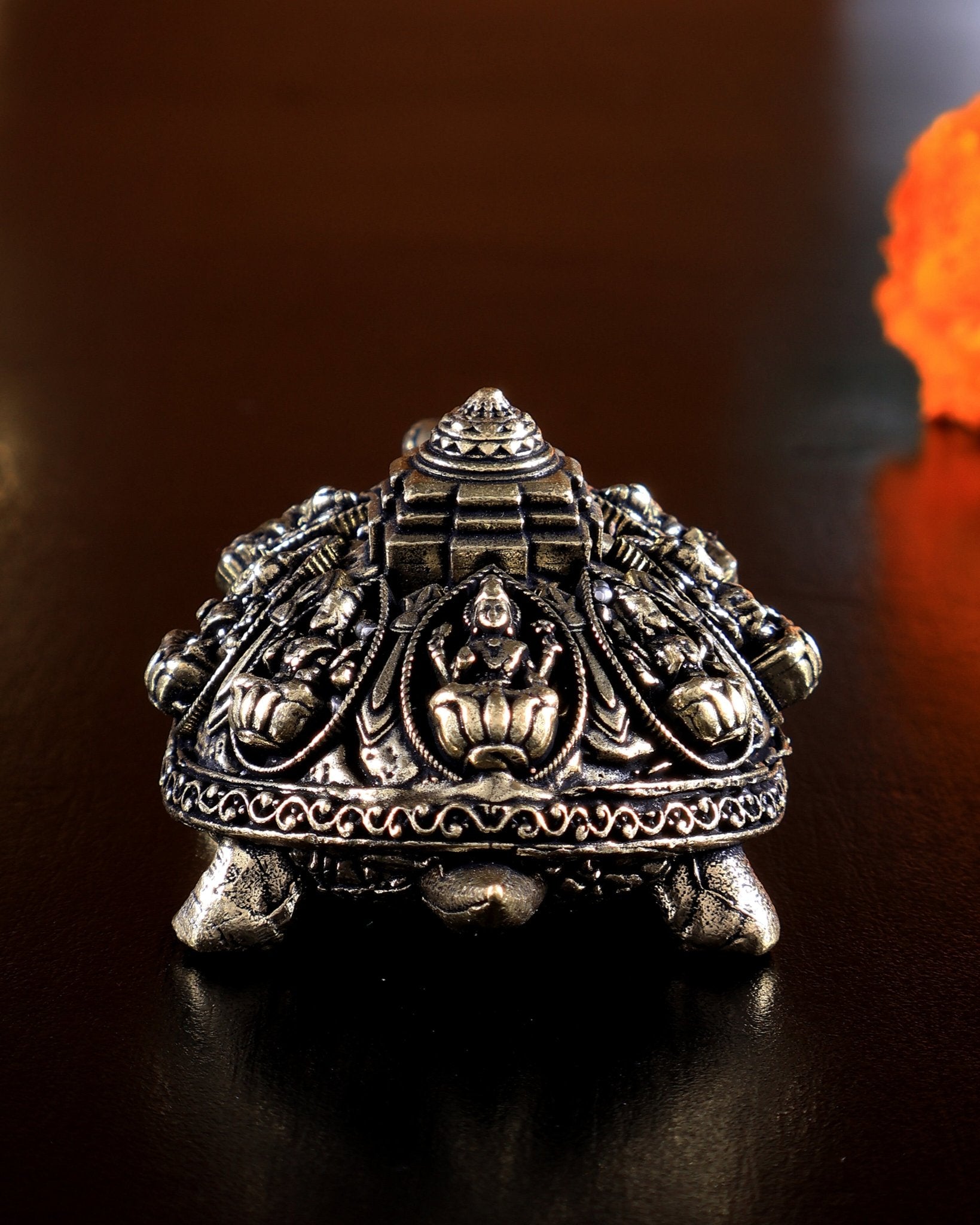 Brass Ashtalakshmi Tortoise Shree Yantra Mini Idol 3" - Budhshiv.com