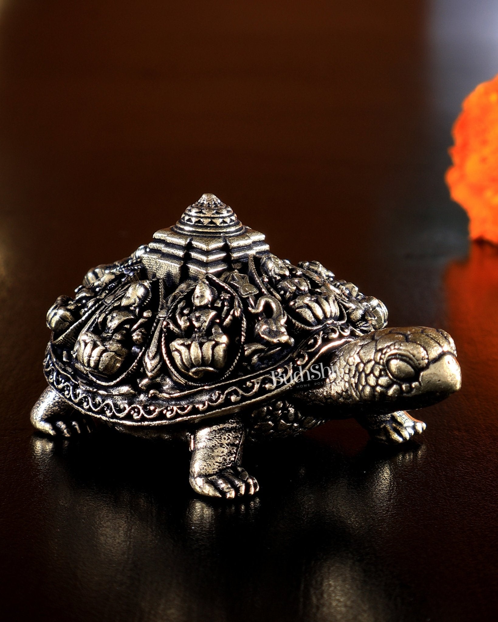 Brass Ashtalakshmi Tortoise Shree Yantra Mini Idol 3" - Budhshiv.com