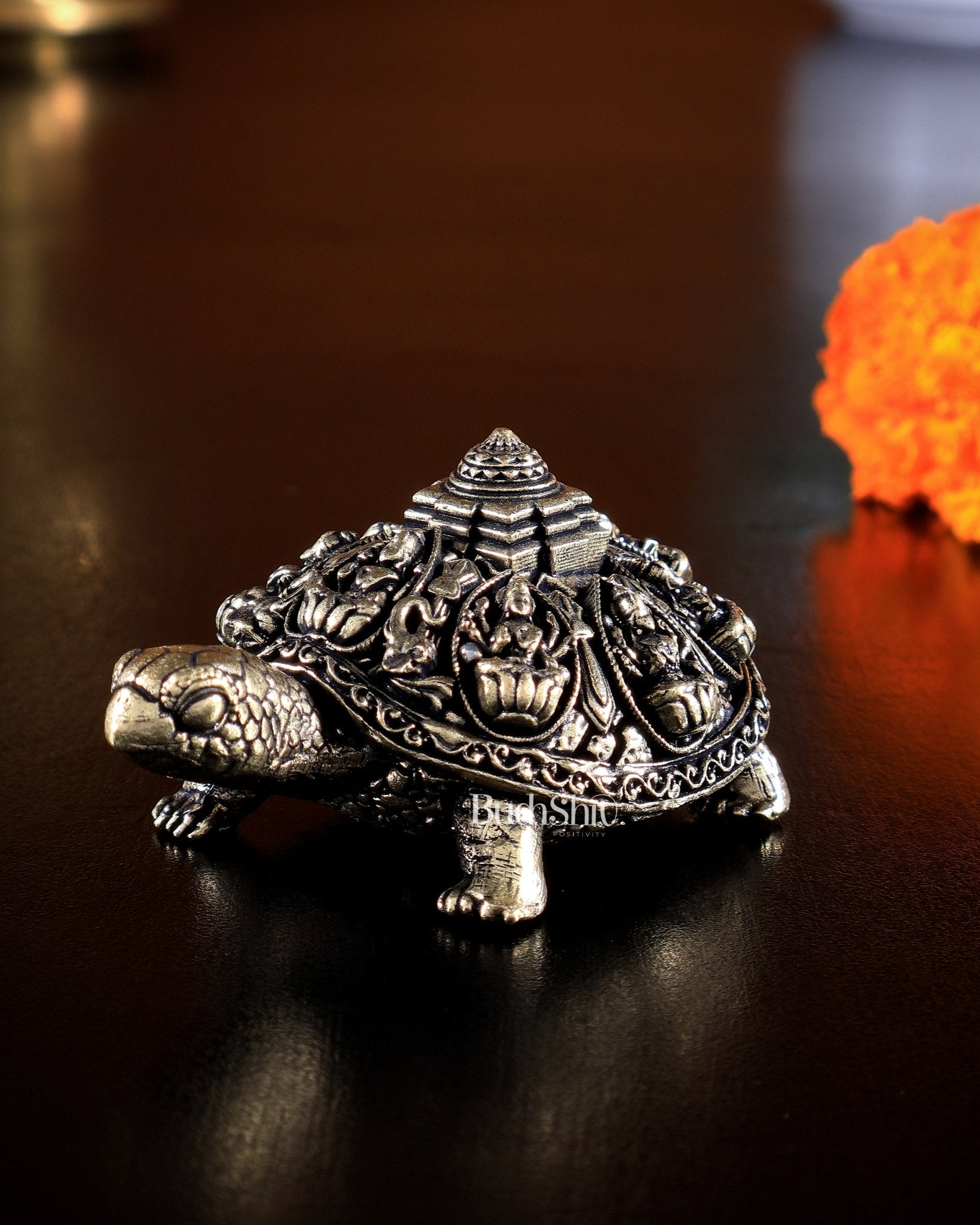 Brass Ashtalakshmi Tortoise Shree Yantra Mini Idol 3" - Budhshiv.com