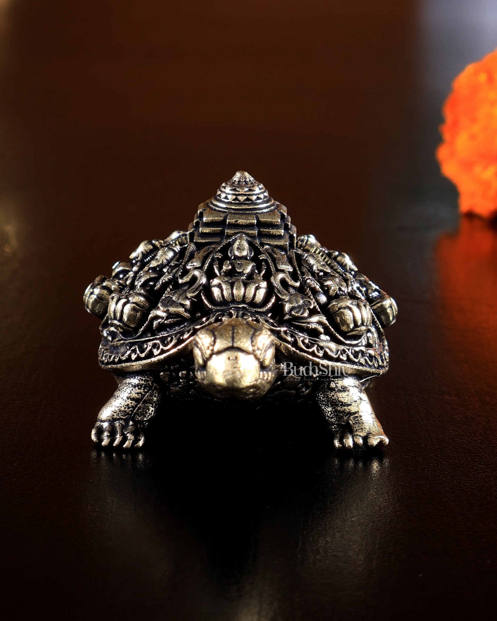 Brass Ashtalakshmi Tortoise Shree Yantra Mini Idol 3" - Budhshiv.com
