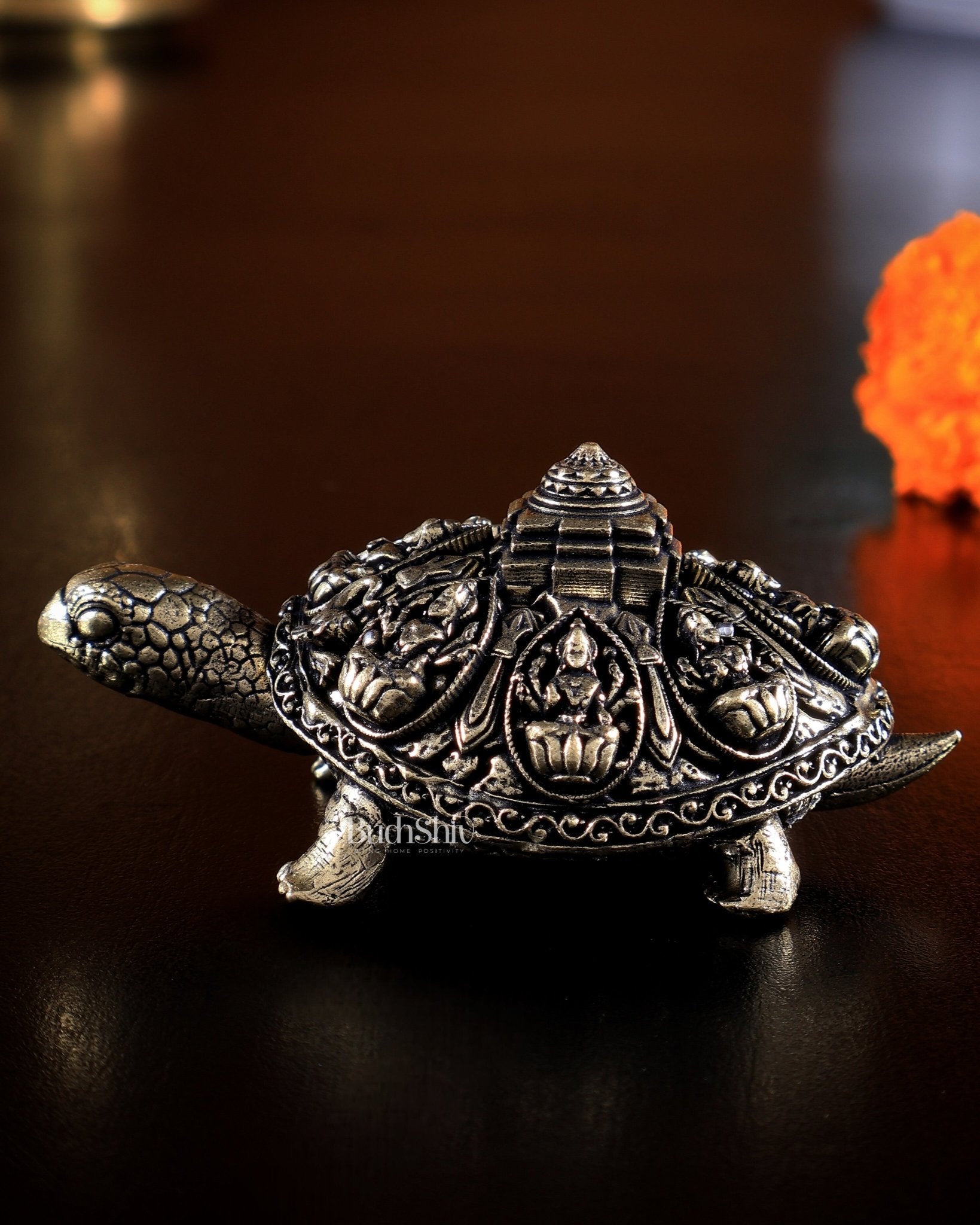 Brass Ashtalakshmi Tortoise Shree Yantra Mini Idol 3" - Budhshiv.com