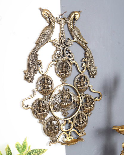 Brass Ashtalakshmi Wall Hanging with Diya – Handcrafted Auspicious Temple Wall Décor 18.5 inch - Budhshiv.com