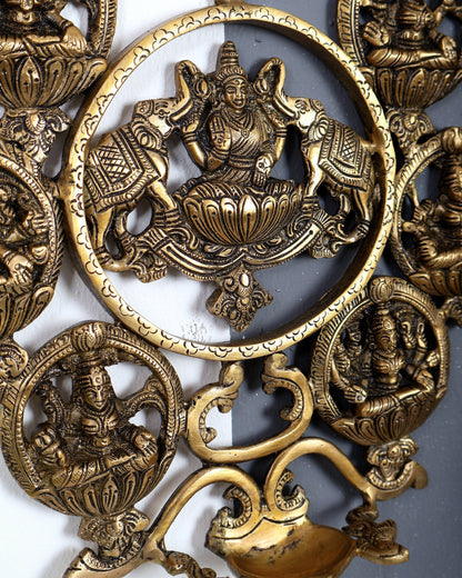 Brass Ashtalakshmi Wall Hanging with Diya – Handcrafted Auspicious Temple Wall Décor 18.5 inch - Budhshiv.com