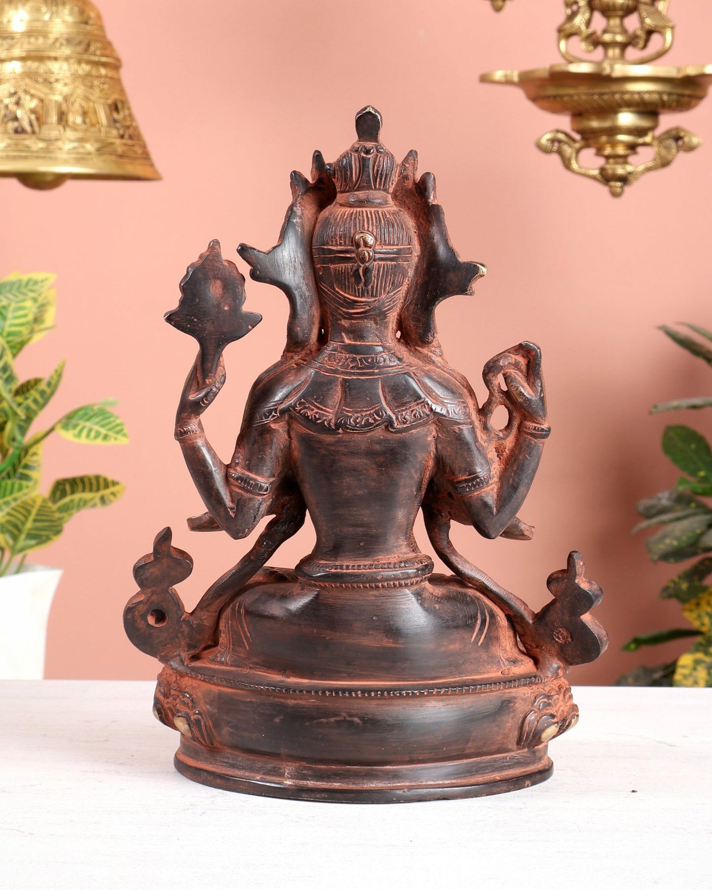 Brass Avalokiteshvara Tibetan Buddha Statue – 4 Armed Chenrezig red sand Tone Bodhisattva 20" - Budhshiv.com