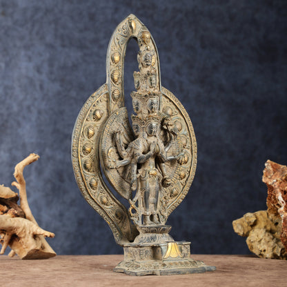 Brass Avlokeswar Sculpture – 14" Height, Vintage Sand Blast Patina, Heat Treated - Budhshiv.com