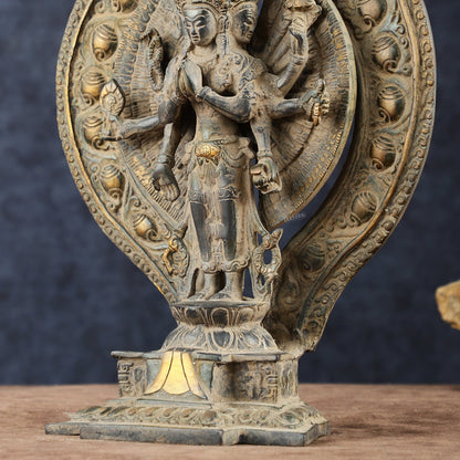 Brass Avlokeswar Sculpture – 14" Height, Vintage Sand Blast Patina, Heat Treated - Budhshiv.com