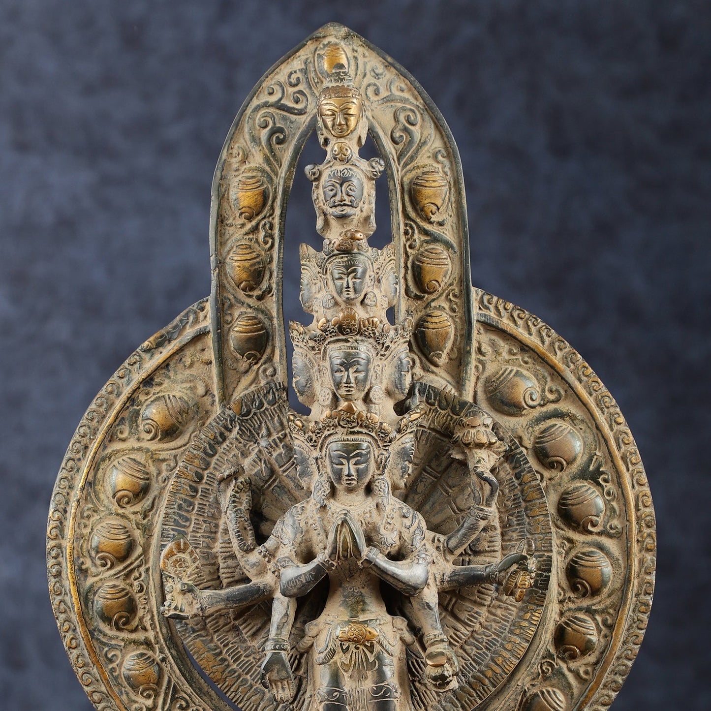 Brass Avlokeswar Sculpture – 14" Height, Vintage Sand Blast Patina, Heat Treated - Budhshiv.com