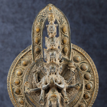 Brass Avlokeswar Sculpture – 14" Height, Vintage Sand Blast Patina, Heat Treated - Budhshiv.com