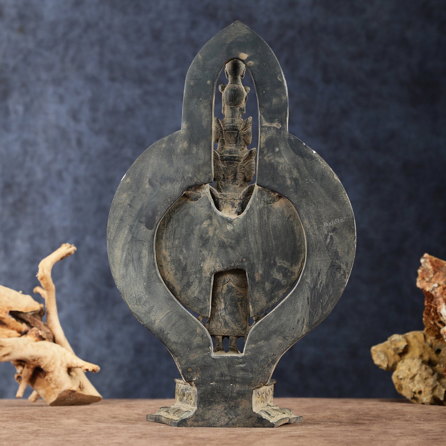 Brass Avlokeswar Sculpture – 14" Height, Vintage Sand Blast Patina, Heat Treated - Budhshiv.com