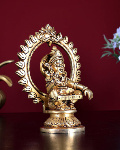 Brass Ayyappa Idol with Prabhavali – Superfine Handcrafted 5.5 inch - Budhshiv.com