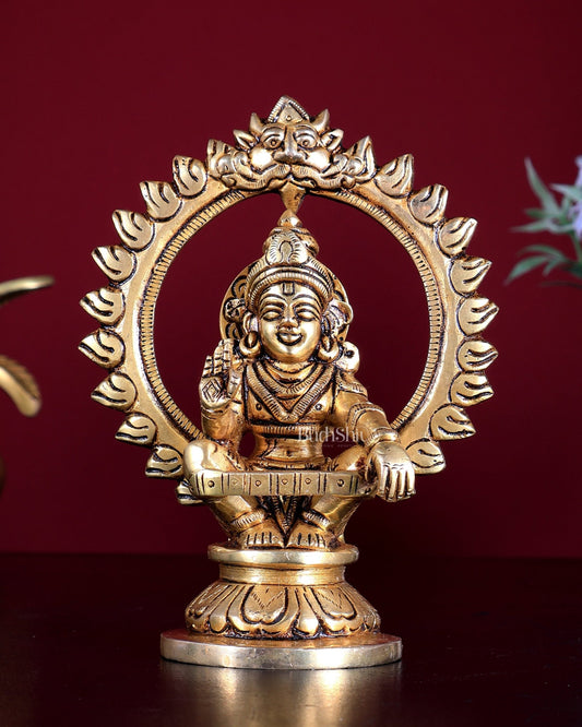 Brass Ayyappa Idol with Prabhavali – Superfine Handcrafted 5.5 inch - Budhshiv.com